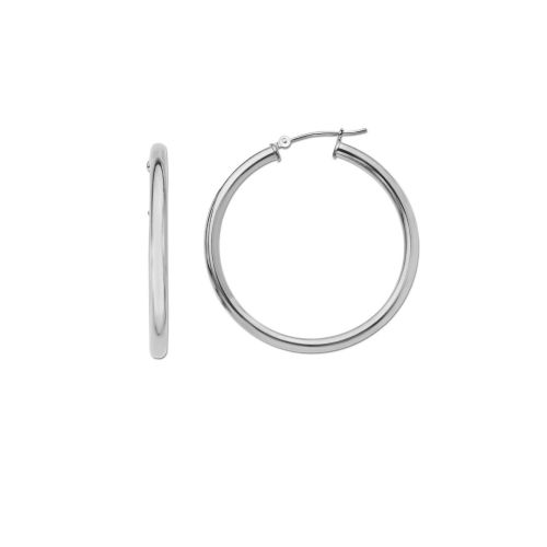 Duragold 14k White Gold Hoop Earrings, (0.6" Diameter)