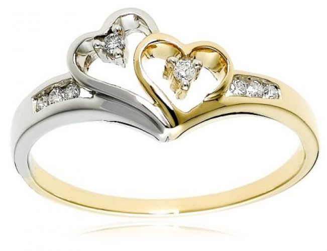 14k Two-Tone Diamond Heart Ring (1/10 cttw, H-I Color, I2 Clarity), Size 6