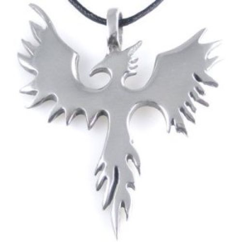 Phoenix Bird Firebird Pewter Pendant Necklace