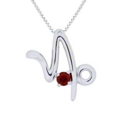 Sterling Silver Mozambique Garnet and Diamond Capricorn Pendant (0.005 cttw, I-J Color, I2 Clarity), 18"