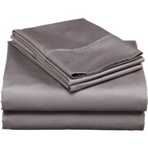 Wakefield Collection 400 Thread-Count 100% Pima Cotton Sateen 4 Piece Sheet Set, Queen, Grey