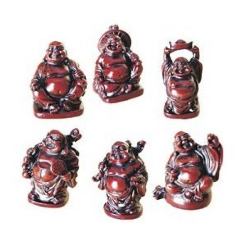 Laughing Buddha Statues - 6 FIGURINES SET - RED