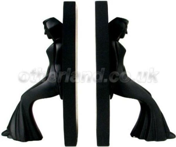 Kikkerland Pair of Leaning Ladies Bookends, Black