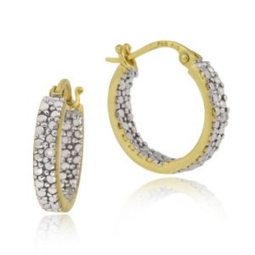 18k Yellow Gold Plated Sterling Silver Diamond-Accent Small Hoop Earrings (0.6" Diameter)