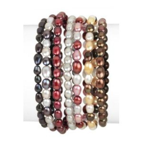 7 Piece Fall Tones Freshwater Cultured Pearl Stretch Bracelet Set, 7.5"