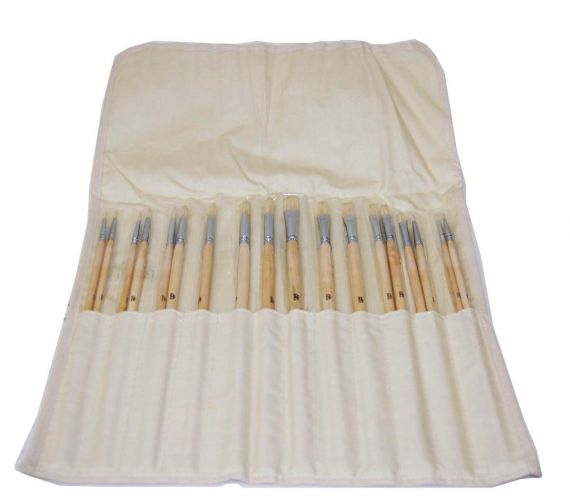 Bellus Brush Bundle of 18 Hog Brushes in a Canvas Brush Holder