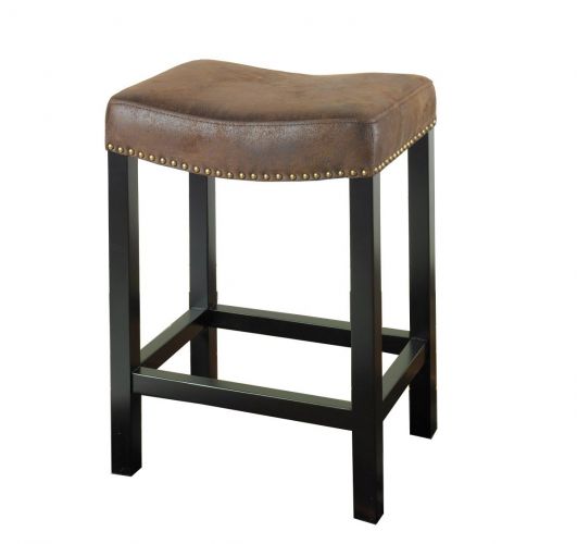 Armen Living Mbs-013 Tudor Backless 30-Inch Stationary Barstool with Nailhead Accents, Wrangler Brown