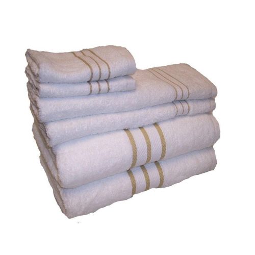 WOW 100-Percent Cotton Extra Dense 750 Gram Per Square Meter 6-Piece Towel Set, White With Driftwood Stripe