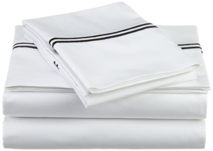 Pinzon Hotel Stitch 400-Thread-Count Egyptian Cotton Sateen Sheet Set Black