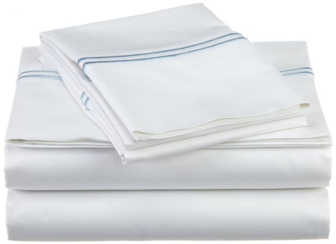 Pinzon Hotel Stitch 400-Thread-Count Egyptian Cotton Sateen Sheet Set, Silver Blue