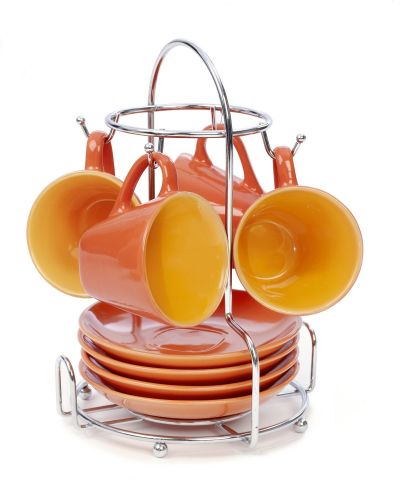 Imusa Espresso Set with Chrome Rack, 7 Piece, Orange