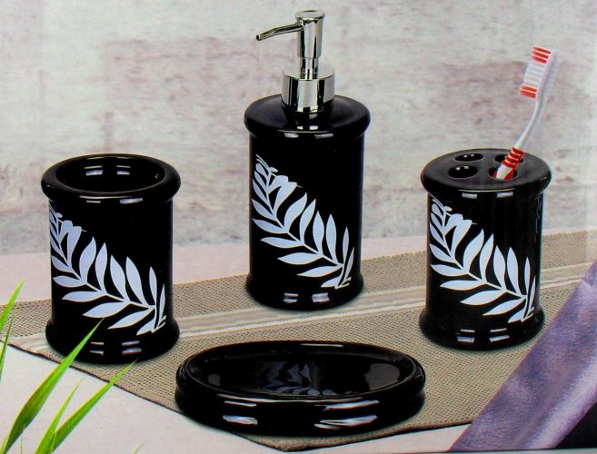 Bathroom Accessory Set Leaf Design Ceramic 4 Piece