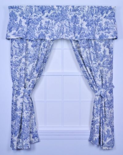 Victoria Park Toile 68-Inch-by-63 Inch Tailored Panel Pair with Tiebacks, Blue