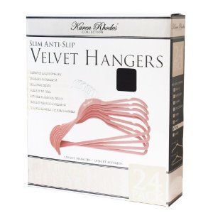 Karen Rhodes 3280 Slim Anti-Slip Velvet Hangers, Rose, Set of 24