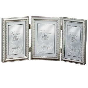 Lawrence Frames Hinged Triple Metal Picture Frame Pewter Finish with Delicate Beading