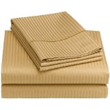 Renaissance Collection 600-Thread-Count Woven Cotton Stripe King Sheet Set, Cafe