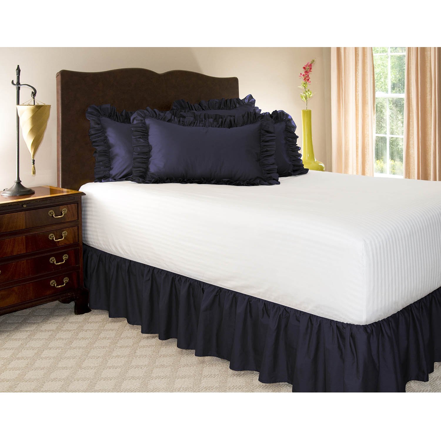 Queen Navy Ruffled Bed Skirt with 18" Drop