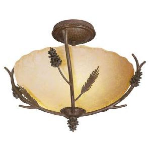 Hampton Bay Lodge Collection 3-Light Semi-Flush Mount Weathered Spruce Light