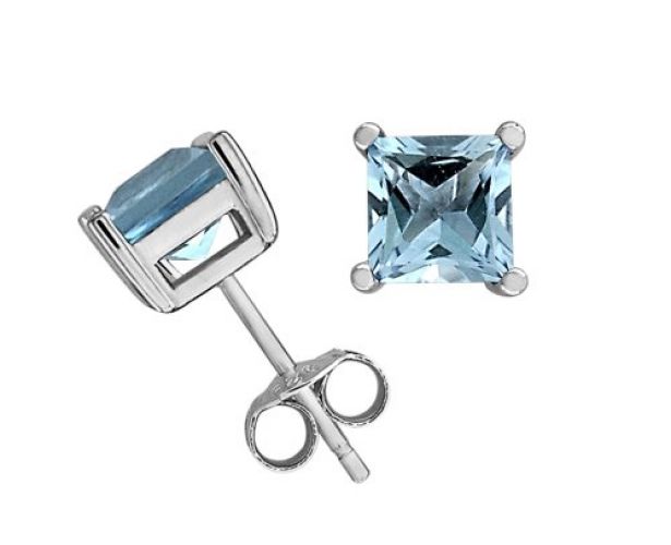 Sterling Silver 6mm Square-Cut Blue Topaz Earrings