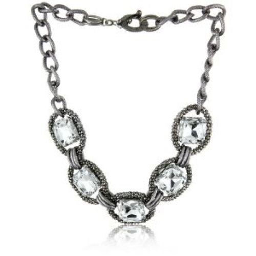 Leslie Danzis "Party" Gunmetal Rectangle Shaped Statement Necklace