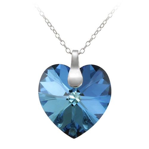 Sterling Silver Bermuda Blue Swarovski Crystallized Elements Heart Pendant, 18"