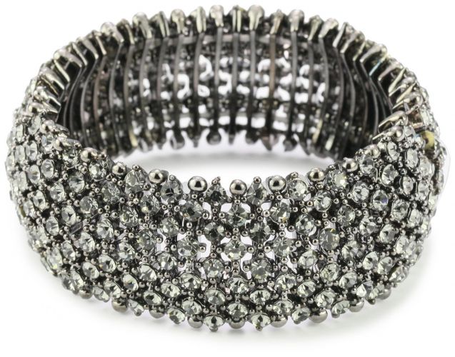 Kenneth Jay Lane Black Diamond-Color And Gunmetal Stretch Bracelet