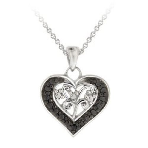 Sterling Silver Black-Diamond Heart Pendant Necklace