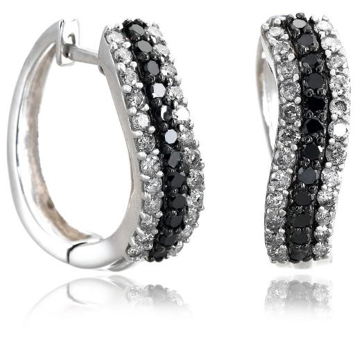 Sterling Silver Black and White Diamond Earrings (1 cttw)