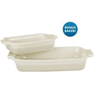 Le Creuset 1-1/4-Quart Rectangular White Bakers with Bonus Baker