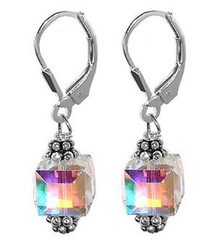 scer013 Made with Swarovski Elements Crystal Sterling Silver Designer Leverback 1" Long Dangle Earrings