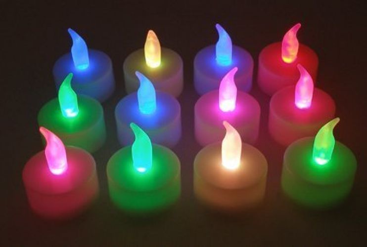 Color Changing Everlasting Tealights Candles with 7 Rainbow Colors- Set of 12