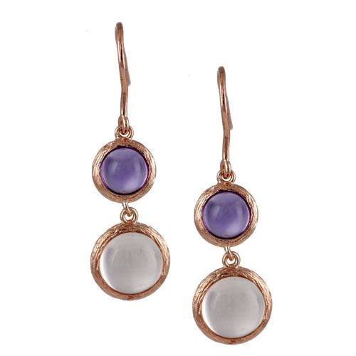 Pink Vermeil Sterling Silver Amethyst and Rose Quartz Drop Earrings