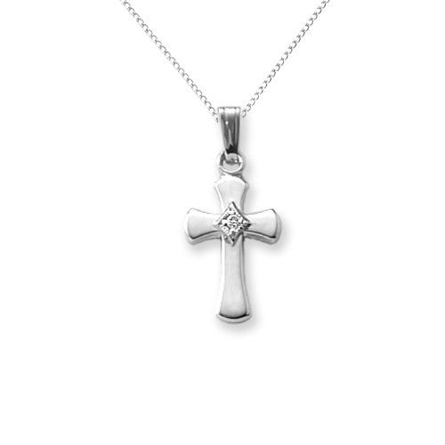 Sterling Silver Children's Diamond Cross Pendant, 15"