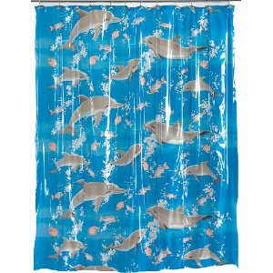 Carnation Home Fashions 6-Feet by 6-Feet Vinyl Print Shower Curtain, Dolphins