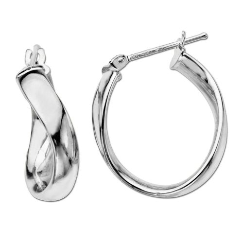 Duragold 14k White Gold Oval Twist Hoop Earrings, (0.65" Diameter)