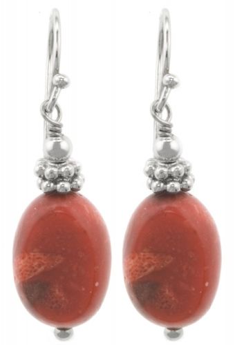 Sterling Silver Coral Oval Bead Drop Earrings