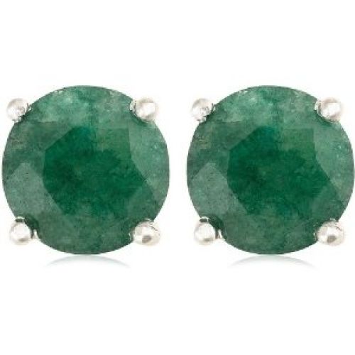 Sterling Silver 6mm Round Emerald Earrings