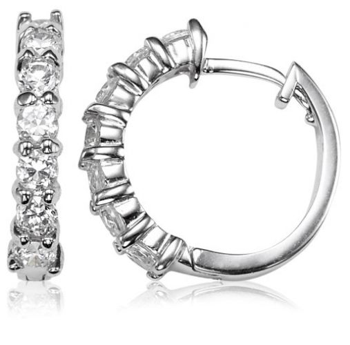 Sterling Silver Cubic Zirconia Hoop Earrings (0.6" Diameter)