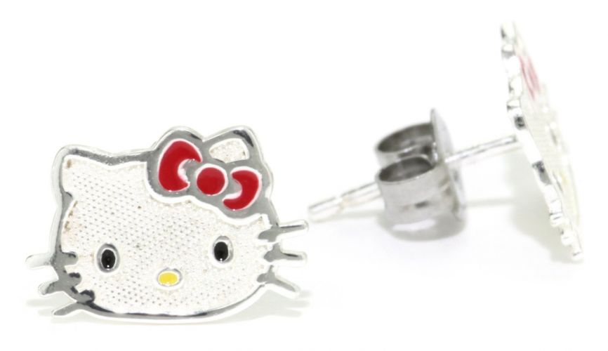 Hello Kitty Sterling Silver Red Enamel Stud Earrings