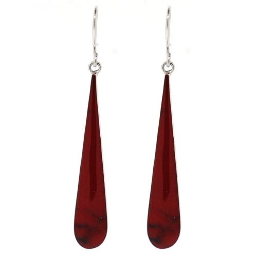 Sterling Silver Red Jasper Inlay Long Teardrop Earrings