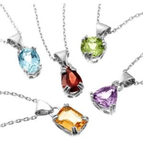 Sterling Silver Peridot, Garnet, Amethyst, Blue Topaz and Citrine Pendant Set, 18"