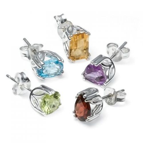 Sterling Silver Peridot, Garnet, Amethyst, Blue Topaz and Citrine Individually Boxed Stud Earring Set