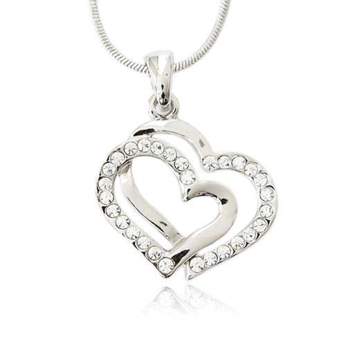 Crystal Double Heart Charm Pendant Necklace