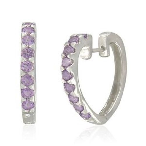 Sterling Silver Round-Shaped Pink Amethyst Hoop Earrings