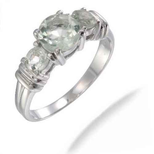 1.75 CT 3 Stone Green Amethyst Ring In Sterling Silver In Size 9