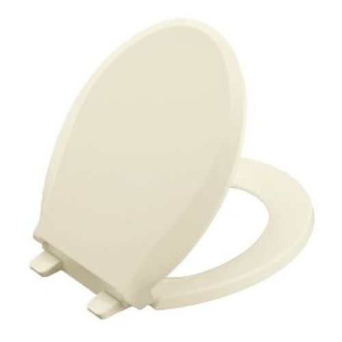 KOHLER K-4639-96 Cachet Quiet-Close Round-Front Toilet Seat, Biscuit