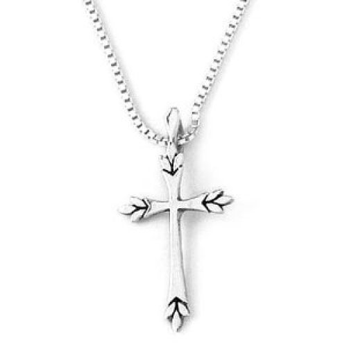 Sterling Silver Leaf Tips Cross Pendant by Bob Siemon, 18"