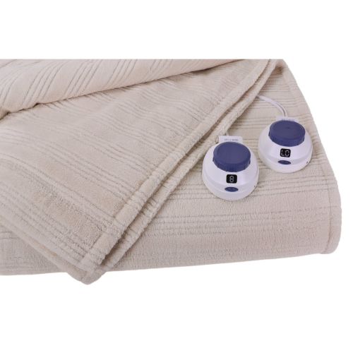 Soft Heat Ultra Micro-Plush Low-Voltage Electric Heated Triple-Rib King Size Blanket, Natural