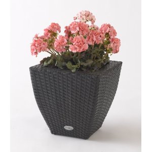 Vista Planter Resin Wicker Square w/Curve - Black