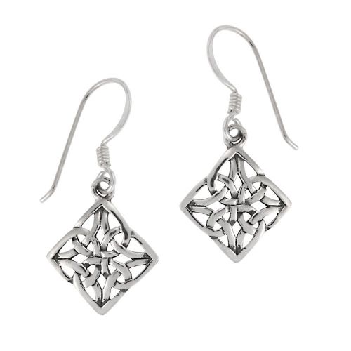 Sterling Silver Celtic Knot Diamond-Shaped Drop Earrings